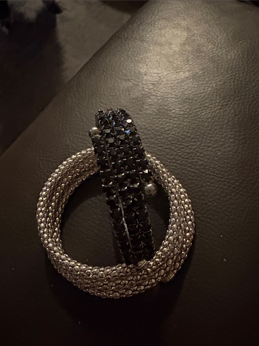 Silver and Black Crystal Coil Bracelet Set